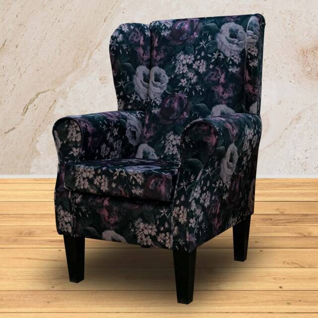 Handmade Floral Aubergine Velvet Armchair - Fireside Accent Chair British Bespoke Made - image 1