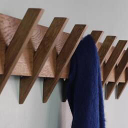 Wall Mount Fumed Oak Coat Rack/ Modern Rack With 3-4-5-6-7-8 Hooks/ Oak Rack/Clothing Coat Hat Towel - thumbnail 3