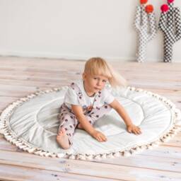 Baby Play Mat - Round Tummy Time Mat, Padded Floor Boho Nursery Rug With Fringes, Handmade Activity For Babies - thumbnail 1