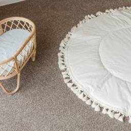 Baby Play Mat - Round Tummy Time Mat, Padded Floor Boho Nursery Rug With Fringes, Handmade Activity For Babies - thumbnail 3