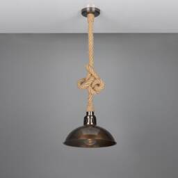 Tahiti Jute Rope Pendant Light With Vintage Brass Shade 11.8'' - 30cm Ip65