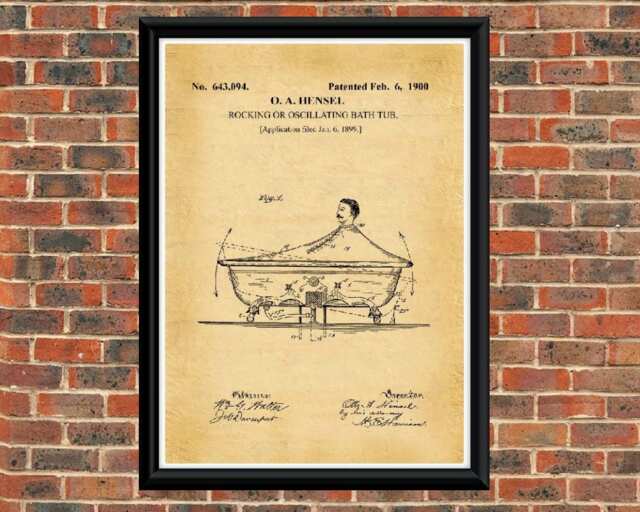 Vintage Rocking Bathtub Patent Art Print, Bathroom Decor - A4 - image 1
