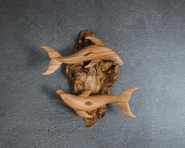 Hanging Wooden Dolphin Sculpture Nautical Wall Decor 7.5 - image 1