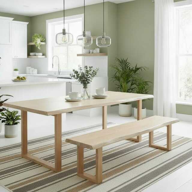 Solid Oak Dining Table & Bench Set - image 1