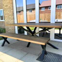 Solid Oak Dining Table & Bench Set - thumbnail 2
