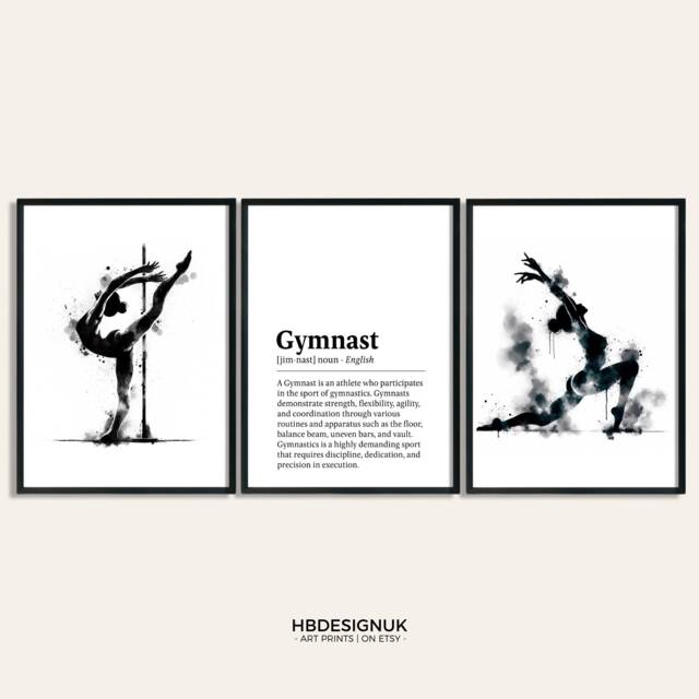Gymnast Definition Print Set - 3 Gymnastics Posters - Watercolour Art Painting Girls Room Decor Gymnastic Gifts Bedroom Wall - image 1