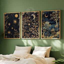 William Morris Set Of 3 Posters, Gold Decor, Print, Moon Poster, Night Sky Art, Botanical Floral Bedroom Art - thumbnail 2