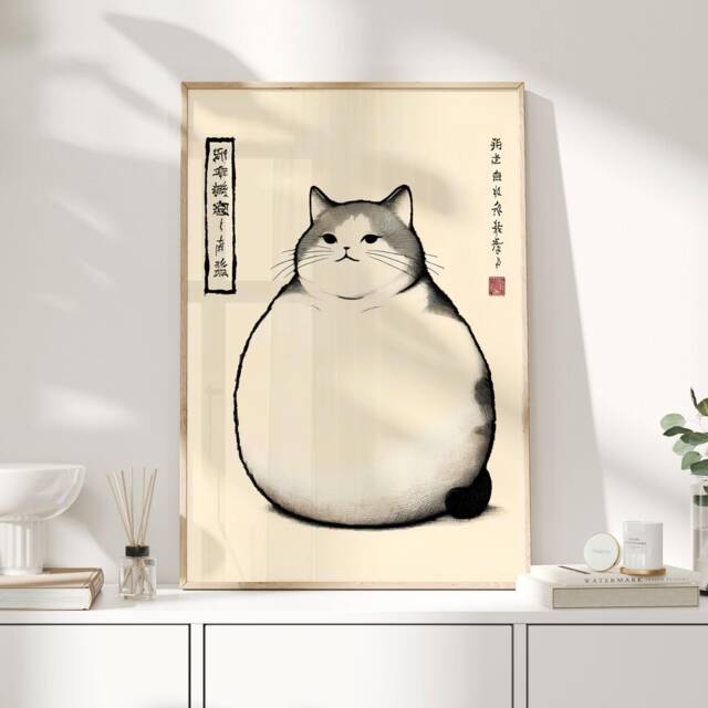 Matsumoto Hoji Cat Print, Poster, Japanese Vintage Wall Art, Woodblock - image 1