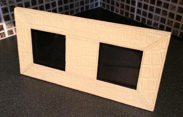 Cream Leather Photo Frame With Mock Croc Pattern - image 1