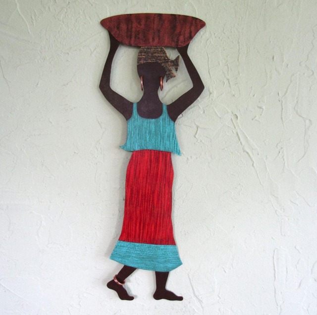 African Metal Wall Art Market Lady Sculpture, Recycled Decor - image 1