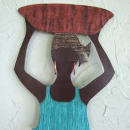 African Metal Wall Art Market Lady Sculpture, Recycled Decor - thumbnail 2