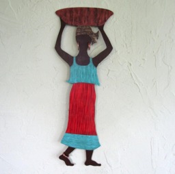 African Metal Wall Art Market Lady Sculpture, Recycled Decor - thumbnail 1