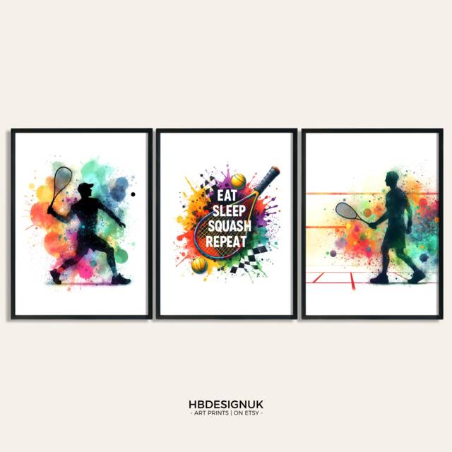Squash Sport Gift Set - Of 3 Posters - Watercolour Art Painting Print Decor Wall Player Artwork - image 1