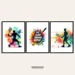 Squash Sport Gift Set - Of 3 Posters - Watercolour Art Painting Print Decor Wall Player Artwork - thumbnail 1