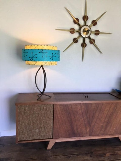 Mid Century Vintage Style 3 Tier Fiberglass Lamp Shade Atomic 18x11 Turquoise/Yellow - image 1