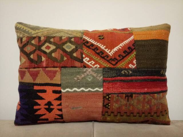 Patchwork Kilim Pillow 16x24 Inches Nice Color Pillow Cushion Turkish Sofa Cover Home Decor Cover - image 1