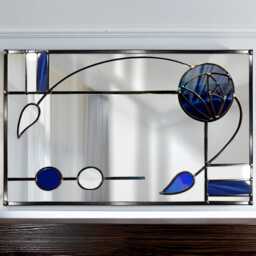 Charles Rennie Mackintosh Stained Glass Overmantel Mirror - Nightstar Blue Handmade Art Nouveau