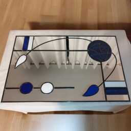 Charles Rennie Mackintosh Stained Glass Overmantel Mirror - Nightstar Blue Handmade Art Nouveau - thumbnail 4