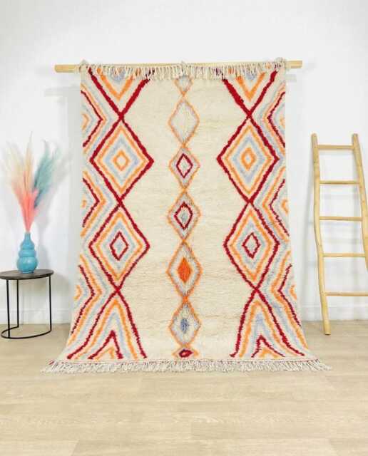 Moroccan Ivory Berber Rug, Colorful Boho Nursery Handwoven Wool Shag Authentic Beni Ourain Carpet, Large Area Rug - image 1