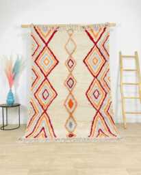 Moroccan Ivory Berber Rug, Colorful Boho Nursery Handwoven Wool Shag Authentic Beni Ourain Carpet, Large Area Rug - thumbnail 1