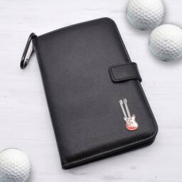 Double Headed Guitar Design - Personalised Leatherette Golf Organiser Complete With Divot Repairer, Marker, Tees, Scorecard & Pencils - thumbnail 1
