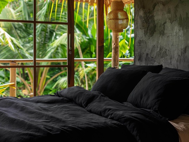 Black Soft Medium Weight Linen Bedding Set Duvet Cover 2 Pillowcases Rustic Stonewashed Comforter Zipper King Queen Full - image 1