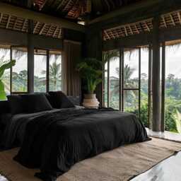 Black Soft Medium Weight Linen Bedding Set Duvet Cover 2 Pillowcases Rustic Stonewashed Comforter Zipper King Queen Full - thumbnail 4