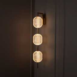 Transparent Acrylic Wall Sconce - Brushed Brass Metal Finish, Led Lighting - thumbnail 2