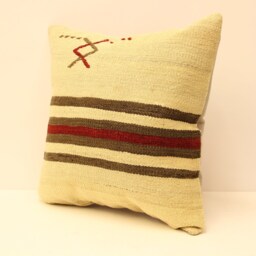 Handmade Vintage Kilim Pillow Cover, Rustic Boho Throw - 18x18 - thumbnail 3