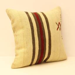 Handmade Vintage Kilim Pillow Cover, Rustic Boho Throw - 18x18 - thumbnail 2