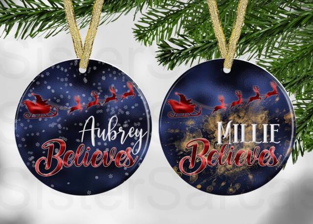 Kids Christmas Believes Girls Boys Personalised Bauble Gift Present Keepsake Novelty Tree Xmas Daughter Son Nephew Niece