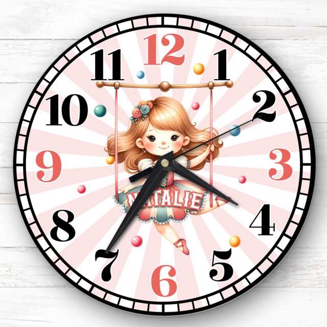 Circus Girl Swing Personalised Gift For Kid's Bedroom Clock - Kids Clock, Children's Decor, Custom Wall - image 1