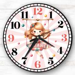 Circus Girl Swing Personalised Gift For Kid's Bedroom Clock - Kids Clock, Children's Decor, Custom Wall - thumbnail 1