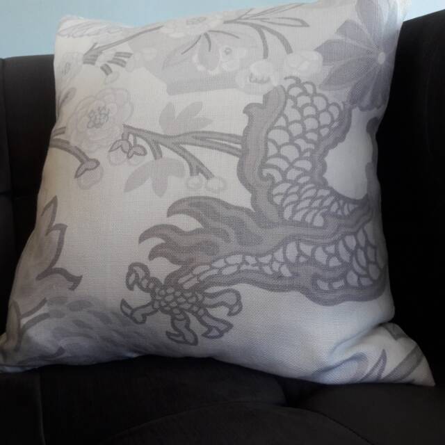 Limestone Soft Gray Schumacher Chiang Mai Dragon Pillow Cover - image 1