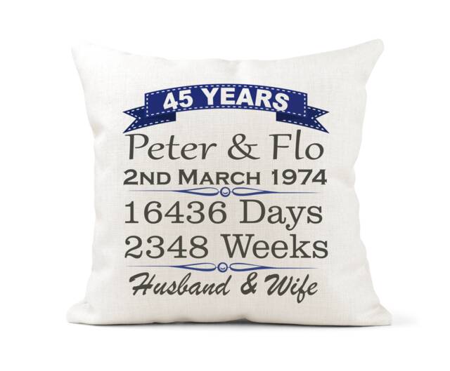 Personalised 45Th Anniversary Cream Canvas Cushion, Scatter Home Decor, Wedding, Sapphire Mum Dad, Friends, Brother Sister - image 1