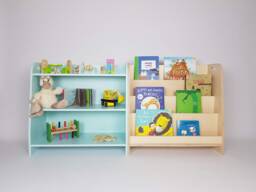 Original Modular Montessori Shelf Made From Certified Wood, Front Facing Bookstorage, Backside Storage