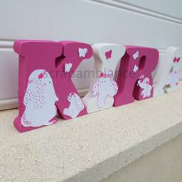 Wooden First Name Letter, Baby Personalized Name, To Put, Letter Anna & Pili Theme Birth Gift - thumbnail 2