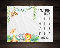 Safari Baby Milestone Blanket Month Growth Tracker Fleece Shower Tribal Newborn Gift Animals - thumbnail 1