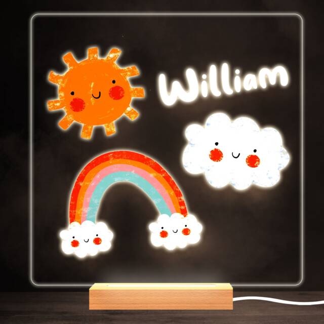Sun Rainbow Clouds Colourful Square Personalised Gift Led Lamp Night Light - Bedroom - image 1
