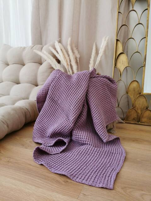 Waffle Linen Blanket, Baby Blanket, Linen Home Gift Idea, Lightweight Throw Home Decor Swaddle - image 1
