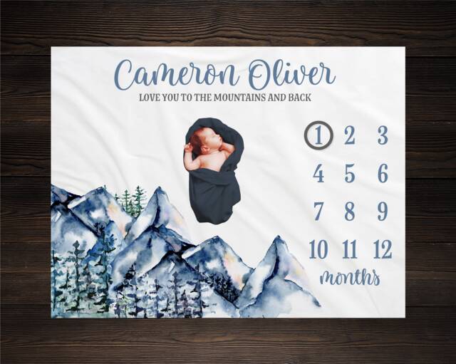 Mountain Milestone Blanket, Monthly Growth Tracker, Personalized Baby Custom Shower Gift, New Bm11 - image 1