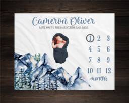 Mountain Milestone Blanket, Monthly Growth Tracker, Personalized Baby Custom Shower Gift, New Bm11 - thumbnail 1