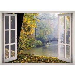 Rainy Nature Lake Window 3D Wall Decal Art Removable Wallpaper Autumn Mural Sticker Vinyl Home Decor - thumbnail 2