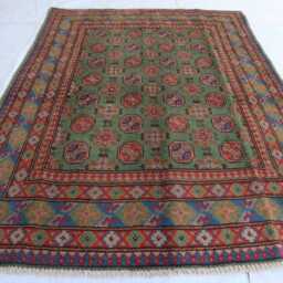 4'9x6'4 Ft Handmade Afghan Akhcha Greenish Rug, High Pile Rug Turkmen Bokhara Area Rug, Livingroom Tribal Bedroom Office Rug - thumbnail 2
