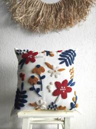 Handmade Punch Needle Floral Pillow Cover Tufted Linen Cushion - thumbnail 1