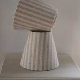 Taupe & Blue Striped Luxury Candle Clip Lampshade. Bespoke. Handmade. Wall Lights. Chandeliers - thumbnail 3