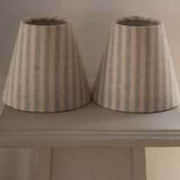 Taupe & Blue Striped Luxury Candle Clip Lampshade. Bespoke. Handmade. Wall Lights. Chandeliers - thumbnail 2