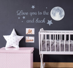 Love You To The Moon & Back Wall Decal - Watercolor Nursery Decals Kids Room Decor Quotes Stars R8 - thumbnail 1