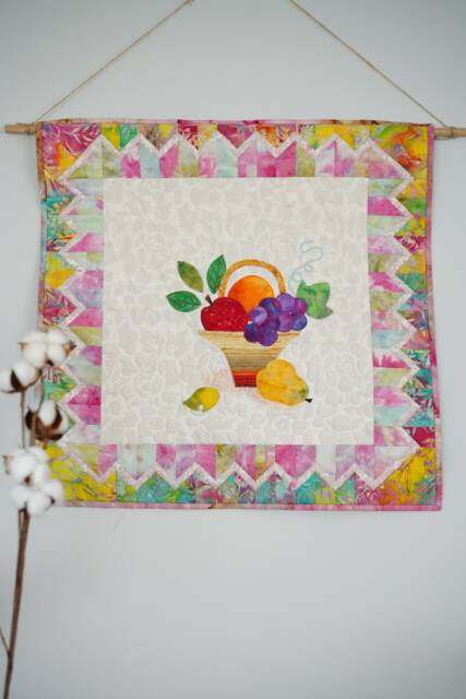 Handmade Fruit Basket Art Quilt Batik Applique Wall Decor - image 1