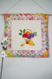 Handmade Fruit Basket Art Quilt Batik Applique Wall Decor